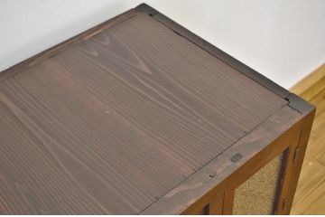アンティーク家具　古いナラ材のダイヤガラス収納棚(食器棚)