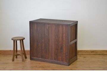アンティーク家具　古いナラ材のダイヤガラス収納棚(食器棚)