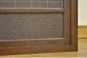アンティーク家具　古い木のダイヤガラス収納棚(食器棚)