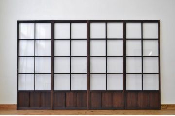古民具　骨董　古い木のガラス引き戸4枚セット1(アンティーク、扉)