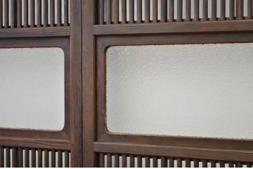 古民具　骨董　腰板欅の格子戸4枚セット(裏障子付き)