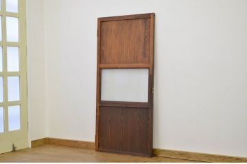 古い木のすりガラス入りドア1(ガラス帯戸、アンティーク)