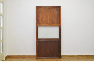 古い木のすりガラス入りドア1(ガラス帯戸、アンティーク)