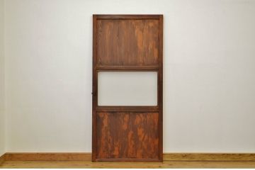 古い木のすりガラス入りドア1(ガラス帯戸、アンティーク)