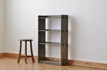 レトロ家具　アンティーク古い木のシンプルな本棚(飾り棚・昭和レトロ)
