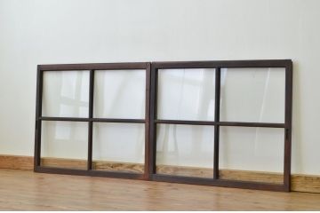 アンティーク 古い木のシックなガラス戸2枚セット(引き戸・建具)