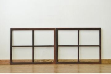 アンティーク 古い木のシックなガラス戸2枚セット(引き戸・建具)