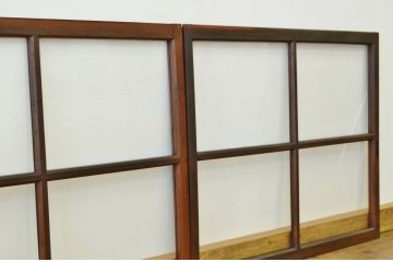 アンティーク 古い木のシックなガラス戸2枚セット(引き戸・建具)