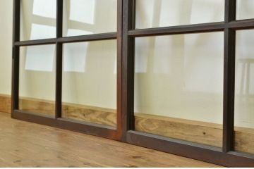 アンティーク 古い木のシックなガラス戸2枚セット(引き戸・建具)