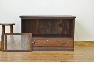 アンティーク家具　古い木の結霜ガラスローボード