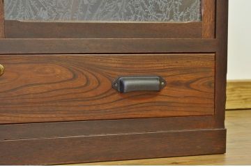 アンティーク家具　古い木の結霜ガラスローボード