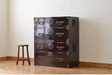 アンティーク家具　☆古民具　骨董　素敵な金具(蝶覆輪)の会津箪笥