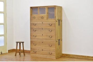 レトロ家具　◇昭和レトロ　ダイヤガラス入り重ね桐箪笥　アンティーク(桐たんす)