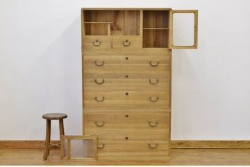 レトロ家具　◇昭和レトロ　ダイヤガラス入り重ね桐箪笥　アンティーク(桐たんす)