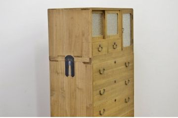 レトロ家具　◇昭和レトロ　ダイヤガラス入り重ね桐箪笥　アンティーク(桐たんす)