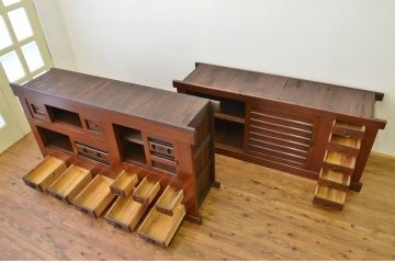 アンティーク家具　古民具 骨董 造りのとても良い変わり型水屋箪笥(のぼり付き)
