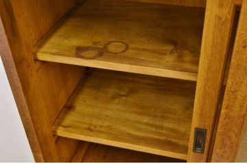 レトロ家具　☆昭和レトロ　ナラ材のモールガラス二段重ね収納棚(食器棚)