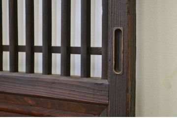 ★古民具・骨董 古い木のガラス入り格子引き戸(ガラス戸)