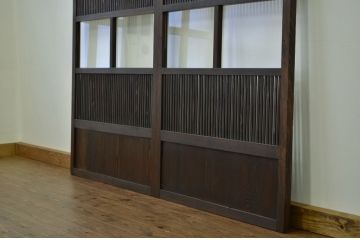 ★古民具・骨董 古い木のガラス格子戸2枚セット(引き戸・建具)