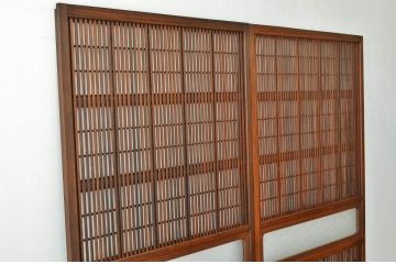 ★古民具・骨董 ダイヤガラスの格子戸2枚セット(裏障子入り)引き戸・建具