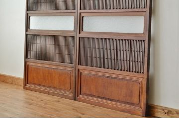 ★古民具・骨董 ダイヤガラスの格子戸2枚セット(裏障子入り)引き戸・建具