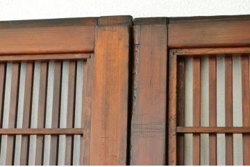 古民具・骨董 細身で上質なダイヤガラス格子戸4枚セット(裏障子付き)引き戸