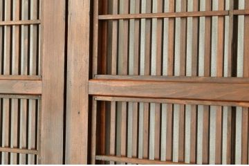 古民具・骨董 細身で上質なダイヤガラス格子戸4枚セット(裏障子付き)引き戸
