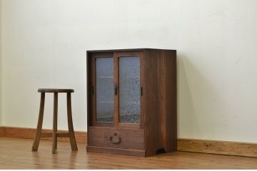 アンティーク家具　アンティーク 小さな結霜ガラス収納棚(本箱)