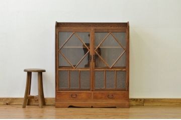 アンティーク家具　大正ロマン　薄型のデザインの素敵な本箱(収納棚)