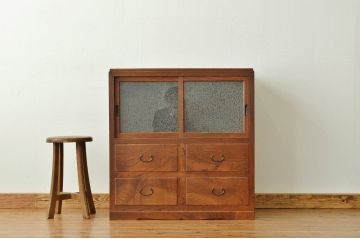 アンティーク家具　アンティーク　シックな欅の4杯引き出し収納棚(戸棚・小引き出し)