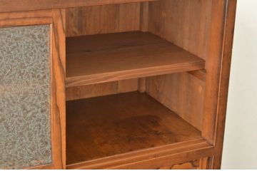 アンティーク家具　貴重な黒柿と前面欅の結霜ガラス収納棚(茶箪笥・アンティーク)
