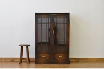 アンティーク家具　アンティーク古い木の格子扉本箱(収納棚・ブックケース)