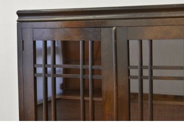 アンティーク家具　アンティーク古い木の格子扉本箱(収納棚・ブックケース)
