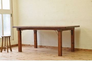 アンティーク家具　重厚!!天板がナラ材の骨太ダイニングテーブル2(作業台)