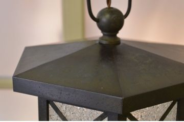古い銅製ダイヤガラス照明