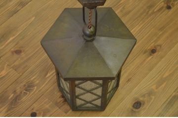 古い銅製ダイヤガラス照明