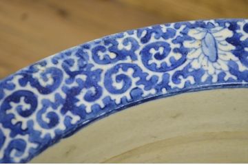 明治期・花鳥の図!古い染付植木鉢