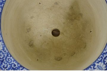 明治期・花鳥の図!古い染付植木鉢
