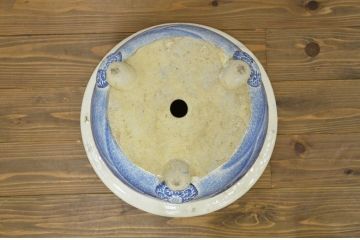 明治期・花鳥の図!古い染付植木鉢