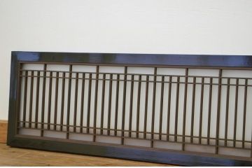 アンティーク　ガラス入り漆枠欄間2枚セット(明り取り)