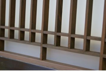 アンティーク　ガラス入り漆枠欄間2枚セット(明り取り)