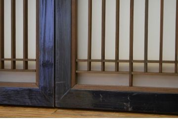 アンティーク　ガラス入り漆枠欄間2枚セット(明り取り)