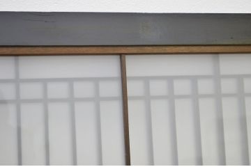 アンティーク　ガラス入り漆枠欄間2枚セット(明り取り)
