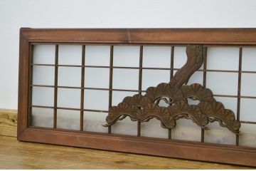 古民具・骨董　ガラス入り木彫り欄間1枚(明り取り)
