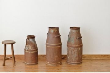 アンティーク さびたミルク缶・牛乳缶3個セット昭和レトロ　シャビー