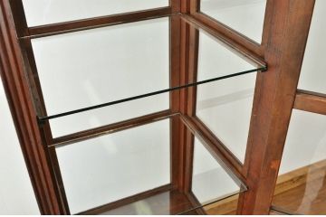 アンティーク家具　人気の縦型!古い木の鉄脚ガラスケース(ショーケース)