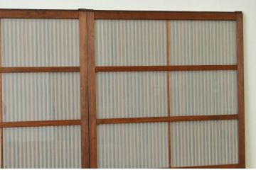 古民具・骨董 腰板欅のガラス入り格子戸4枚セット(引き戸・建具)