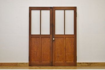 ★アンティーク シックな観音開きの銀モールガラスドア一対(扉・建具)