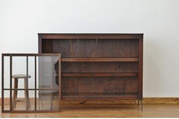 アンティーク家具　アンティーク 古い木の鉄脚付収納棚?