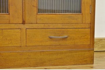 レトロ家具　アンティーク シンプルなモールガラスの引き出し付き本箱(収納棚)昭和レトロ